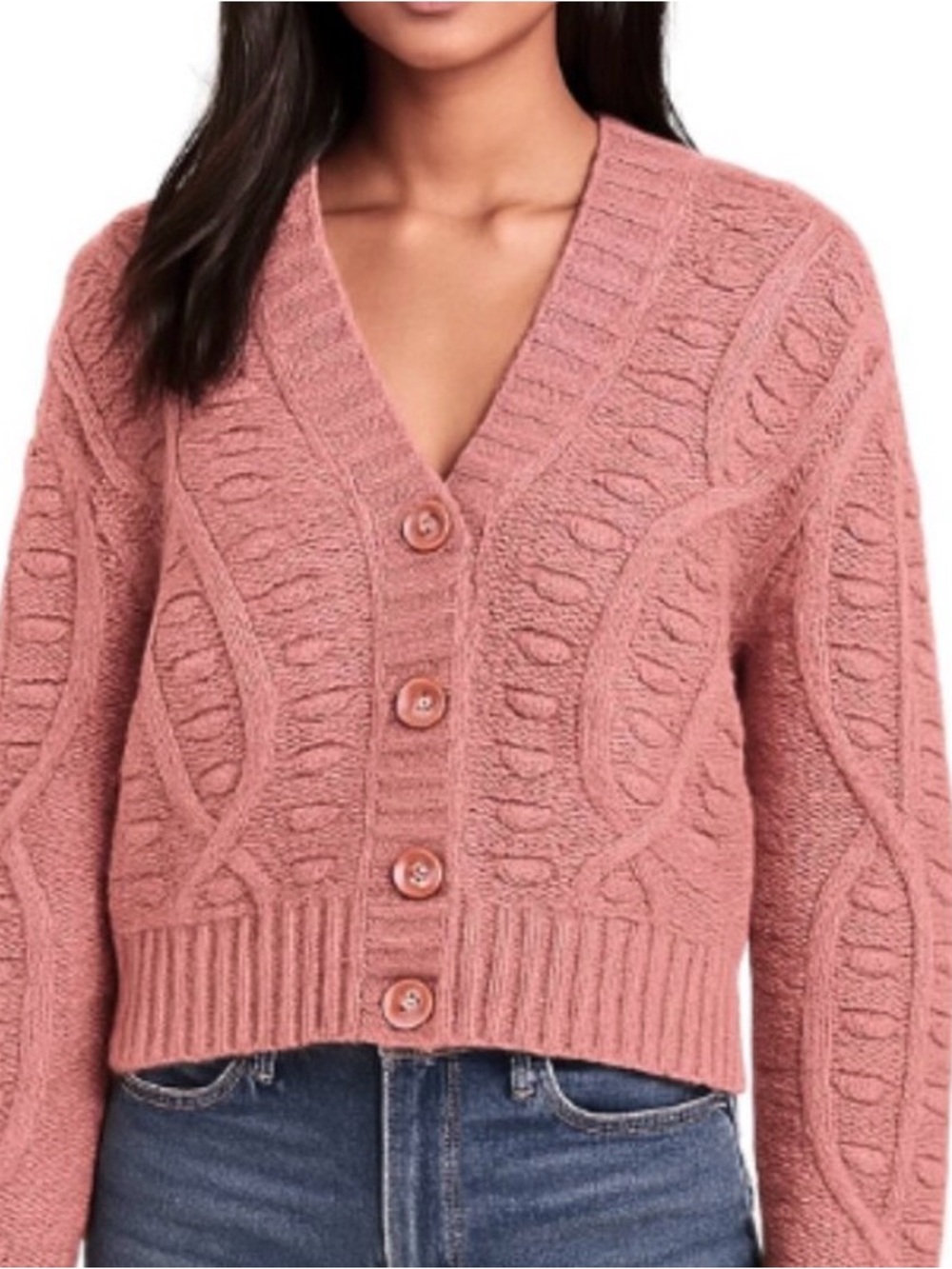 Anthropologie‎ Self Contrast NWT Small Cable Knit Cropped Sweater Blush Pink